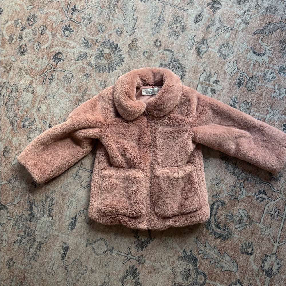 H&M Soft pink/brown kids teddy jacket